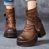 Women Motorcycle Boots Genuine Leather New Zip Round Toe Women Shoes Sewing Handmade Retro Ankle Platform Boots