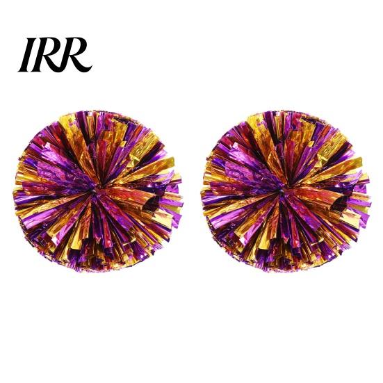 Cheer Squad Accessories 2 Pcs Cheerleader Pom Poms Metallic Holographic with Mini Cheerleading Balls Handle Ring for Sports Team Spirit Party