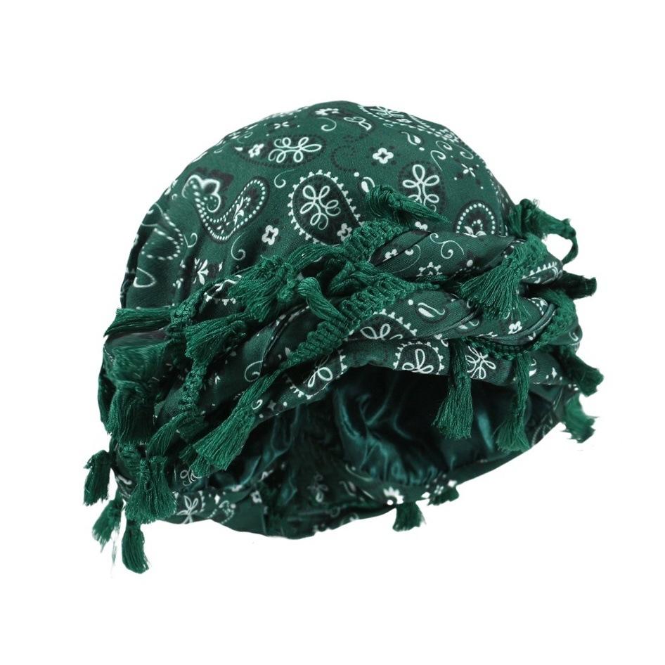 Tassel Durag Satin Lined Skull Cap, Soft Cotton Pirate Head Wrap, Adjustable Fringe Tassel Bandana, Hip Hop Hair Protection Bonnet for Men Women