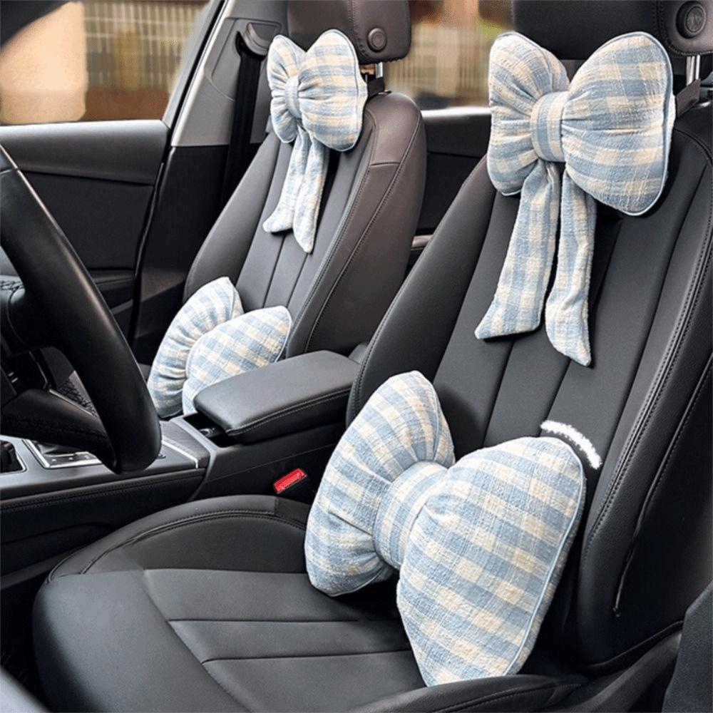 Grid Pattern Bowknot Pillows Plaid Interior Car Seat Cushion Bow Shape Pillow Adults Use