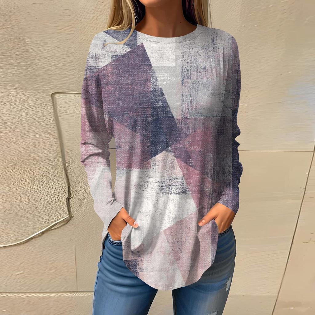 Футболки для женщин, осенний повседневный модный топ с длинным рукавом, пуловер с принтом, топ