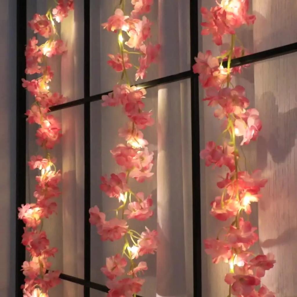 Светильник Cherry Blossom 2M 20LED Гирлянда Искусственные цветы Гирлянда Виноградная лоза Сказочные огни для спальни Свадебная вечеринка Украшения