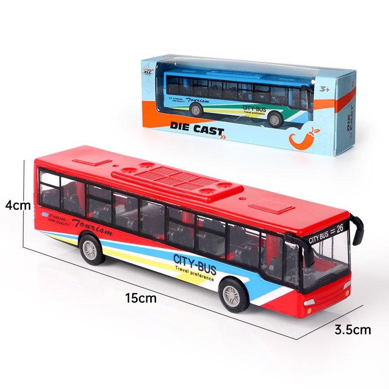 Simulation Bus Alloy Car Model Light Music Pull Back Double Section Bus Children's Sound and Light Toy Car