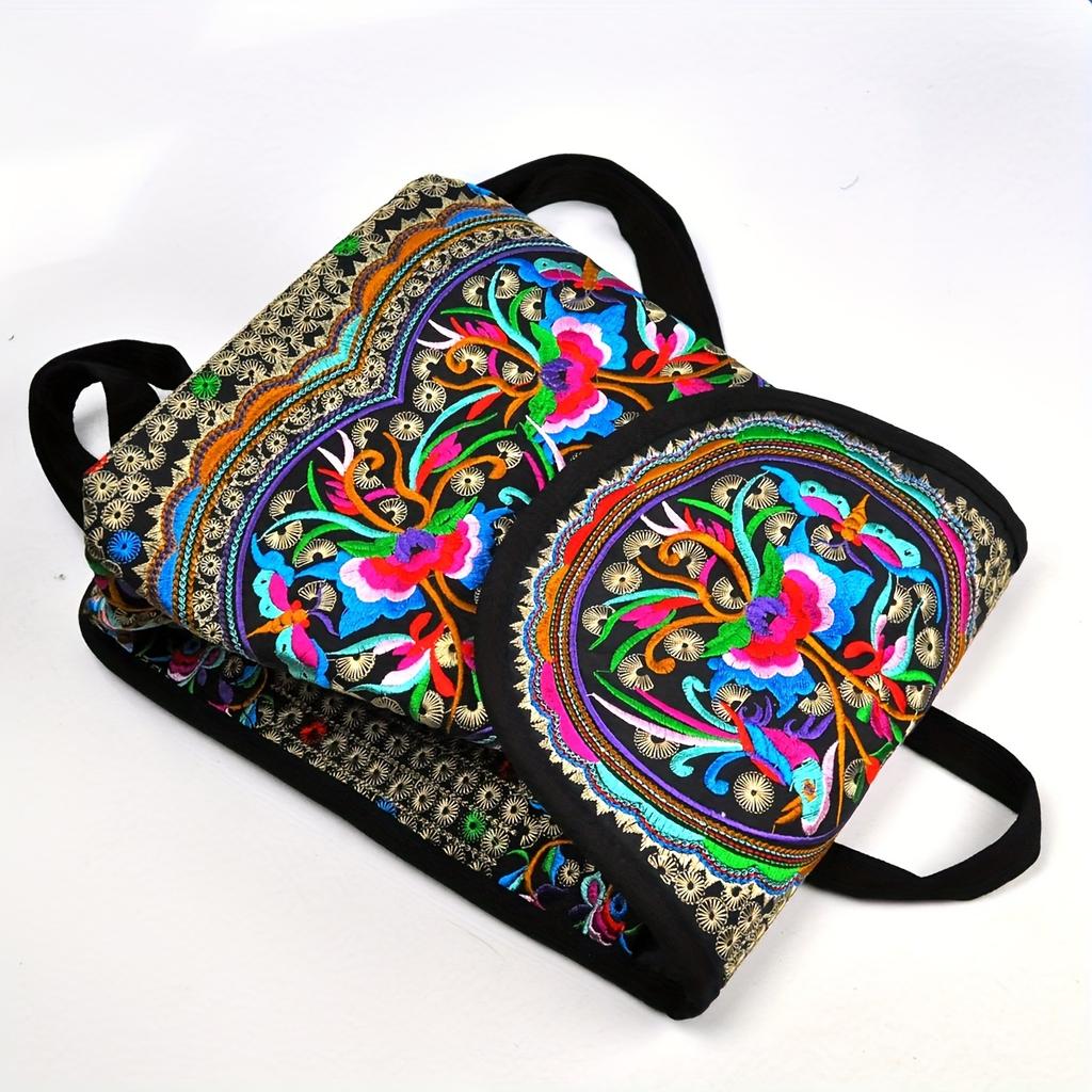 Стильный рюкзак с цветочной вышивкой, женская модная холщовая книжная сумка, модный дорожный рюкзак с клапаном