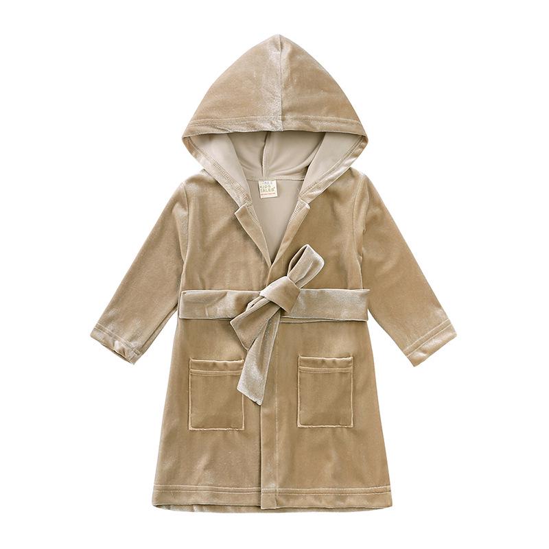 Детская золотистая бархатная пижама — осенне-зимняя домашняя одежда для мальчиков и девочек.