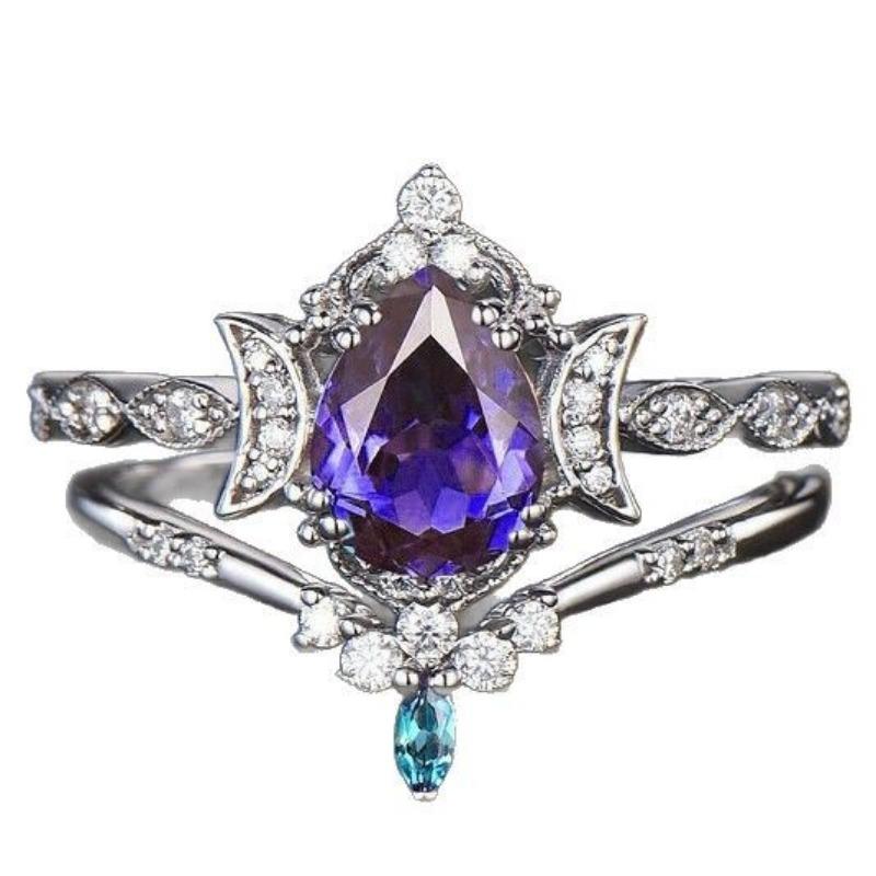 European and American new fashionable purple gemstone inlaid with luxury personalized women's ring