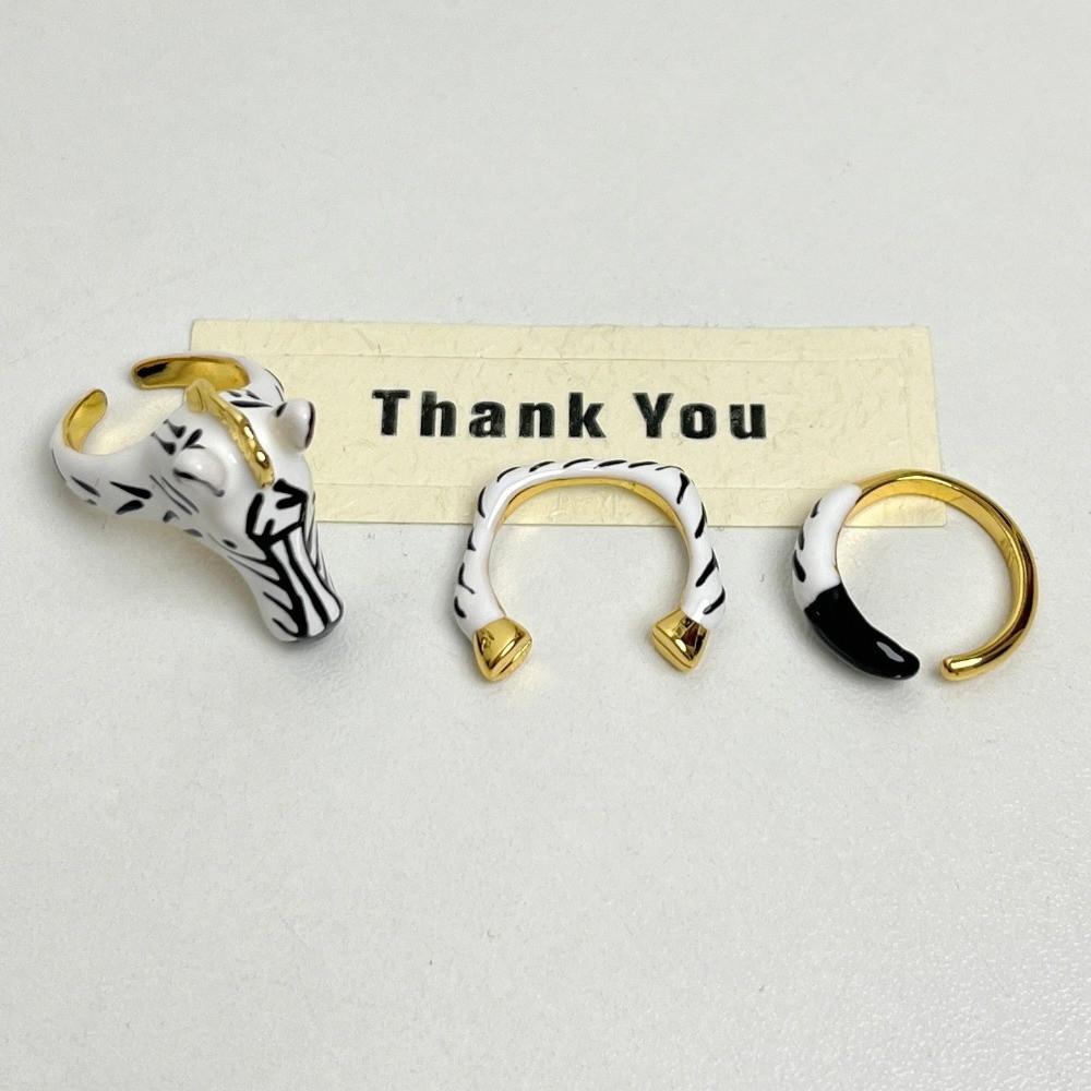 Vintage Cartoon Glaze Ring Delicate Opening Finger Ring Jewelry Animal Horse Ring Set Girls