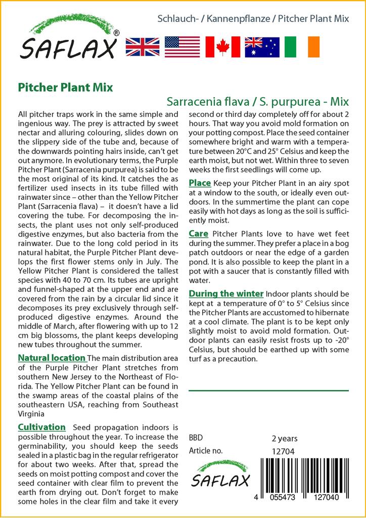 SAFLAX Pitcher Plant Mix - 10 семян - С горшечным субстратом для лучшего выращивания - Sarracenia Mix