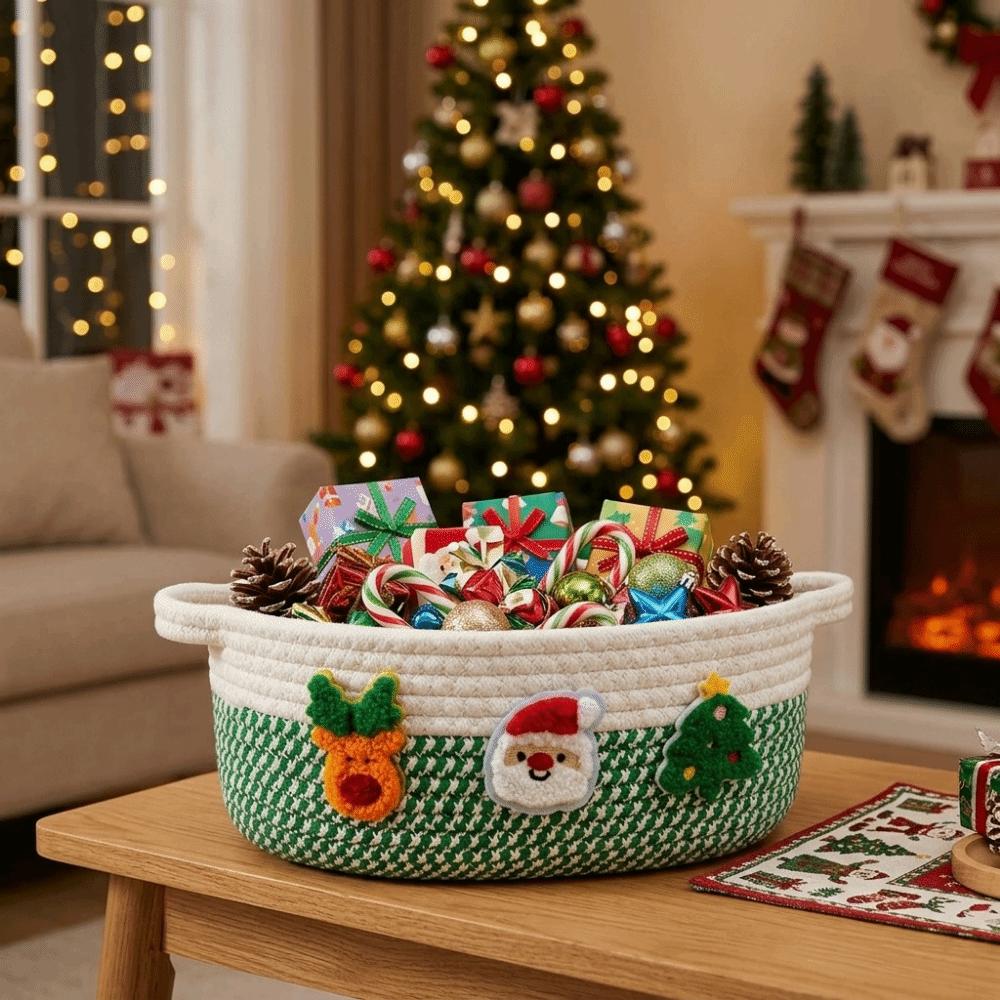 Cotton Rope Hand Woven Storage Basket Xmas Theme Candy Storage Baskets  Entryway