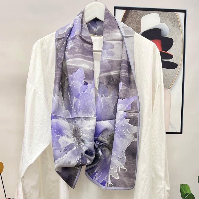 Silk Mulberry Silk Scarf, Plain and Elegant Water Ink Bamboo Silk, Scarf, Women's Crepe Scarf, Shawl
