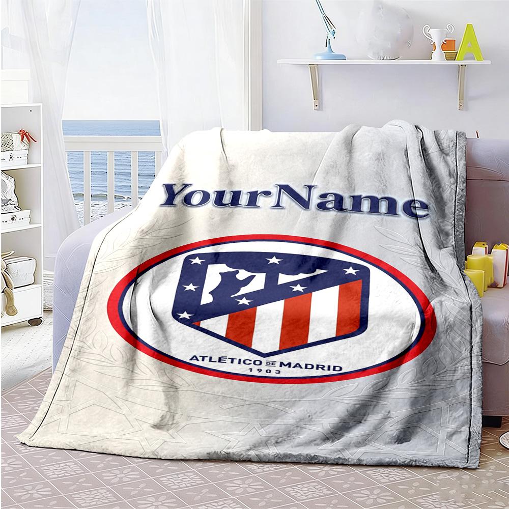 Atletico Madrid Customize Text Blanket Cozy Customizable Blanket Comfortable Throw For Nap Couch Sofa Picnics Four Seasons Universal