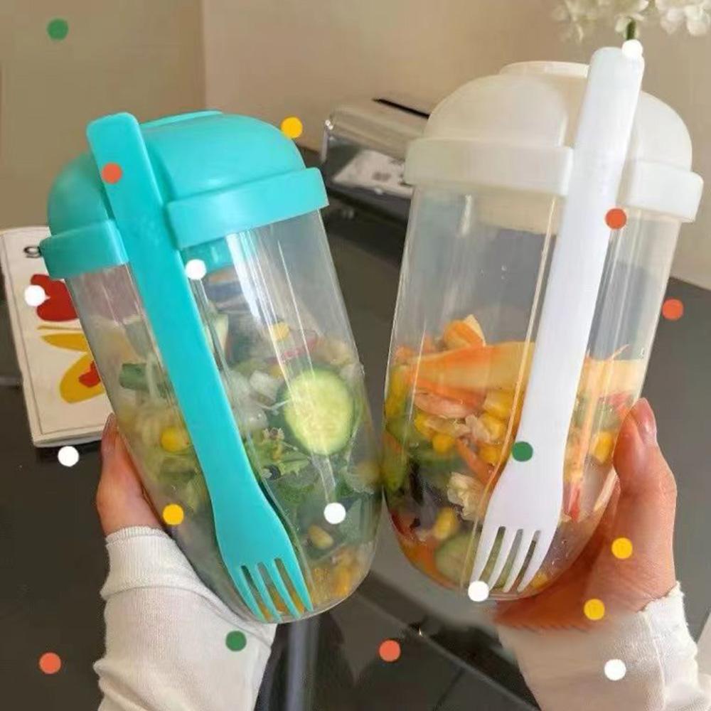 1LPortable Bottle Salad Cup Breakfast Oatmeal Cereal Nut Yogurt Bowl with Fork Sauce Cup Lid Bento Box Yogurt Storage Bowl Lunch