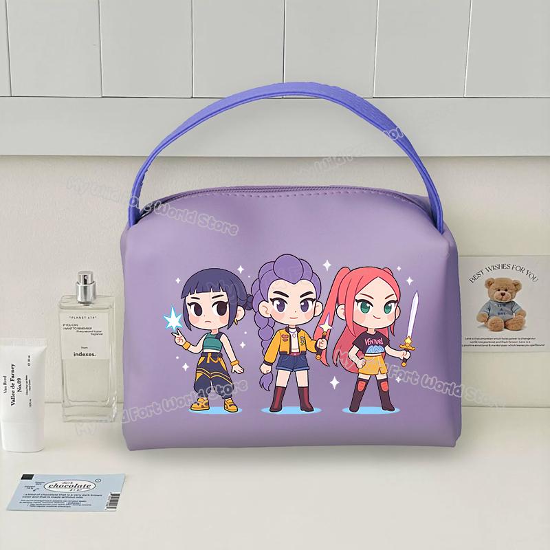 KPop Demon Hunters Handheld Make Up Bag Organizer for Women Portable Tracvel Cosmetics Handbag Waterproof Toiletry Makeup Bags