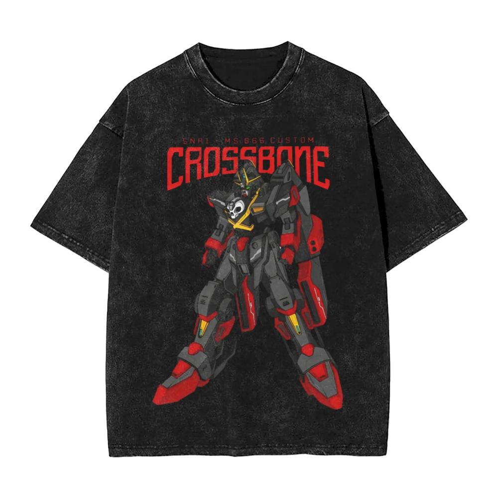Y2k Clothes Gundam Graphic T-shirts Man Summer Trendy Casual Short Sleeved Tee Women's Vintage Washed Cotton Gym Clothing Tops