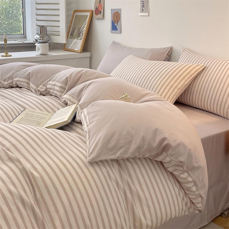 Японский моющийся хлопковый комплект из четырех предметов, пододеяльник из чистого хлопка, пружина, 40 нитей, полностью хлопковая простыня, пододеяльник, комплект из трех предметов на кровати