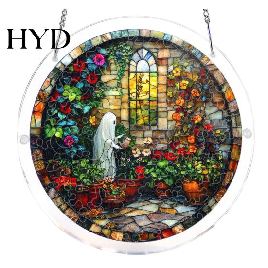Halloween Puzzle Suncatcher Acrylic Jigsaw Suncatcher, Stained Glass Style DIY Sun No Glue Tools Catcher Puzzles, Gothic Window Hanging