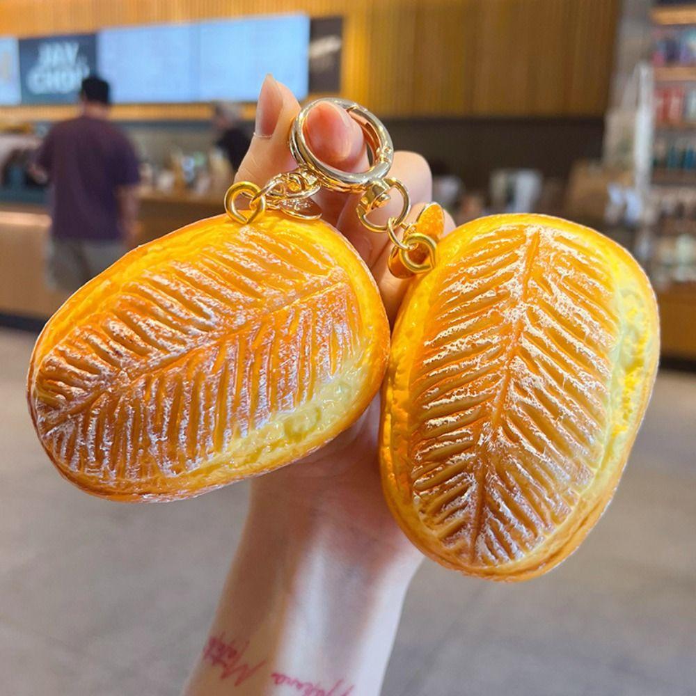 Soft-PU Simulation Bread Squeeze Toy Realistic Food Bread Ornaments Bread Squishy Keychain Car Key