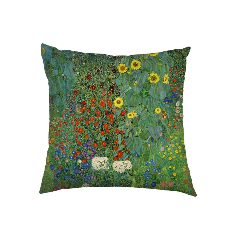 Oil Painting Kiss By Gustav Klimt Cushion Cover Van Gogh Starry Night Linen Pillowcase Sofa Throw Pillow Covers for Living Decor