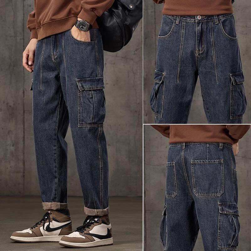 Весна и осень зима новые мужские плюшевые/обычные джинсы облегающие прямые эластичные деловые универсальные длинные брюки