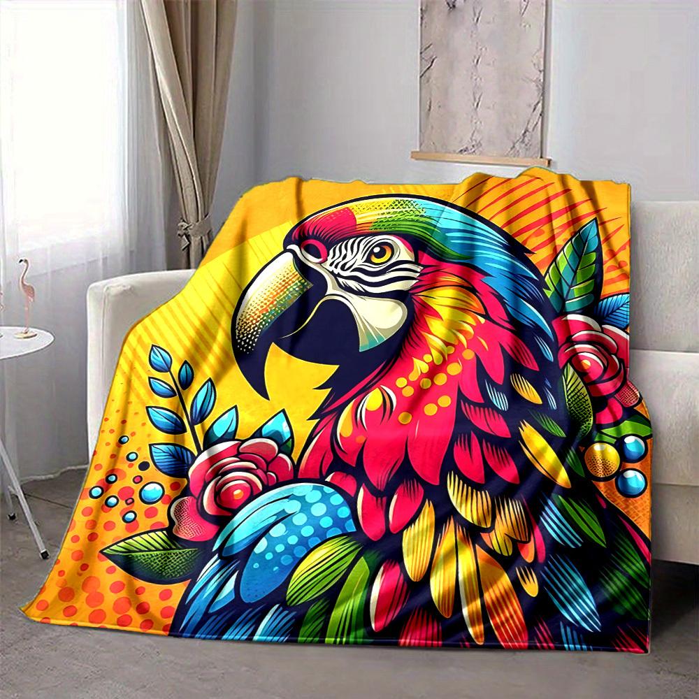 1pc Parrot Flowers Lightweight Flannel Blanket, Comfortable and Warm Blanket, for Office and Camping Sofa Bed, Livingroom055