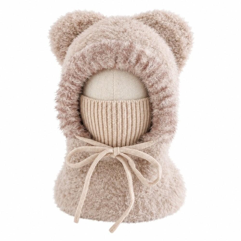 Thickened Hooded Scarf Hat Fluffy Neck Warmer Hat Kids Winter Beanie Travel