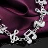 925 Sterling Silver Note Pendant Chain Bracelet Fashionable Charm Jewelry