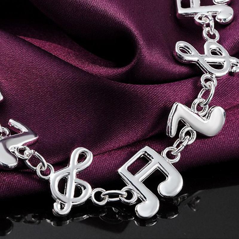 925 Sterling Silver Note Pendant Chain Bracelet Fashionable Charm Jewelry