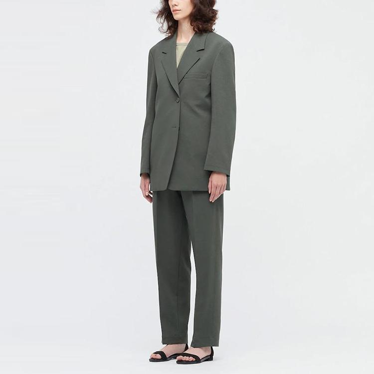 Uniqlo Однотонный однобортный блейзер Женская верхняя одежда Темно-зеленый 447465-58