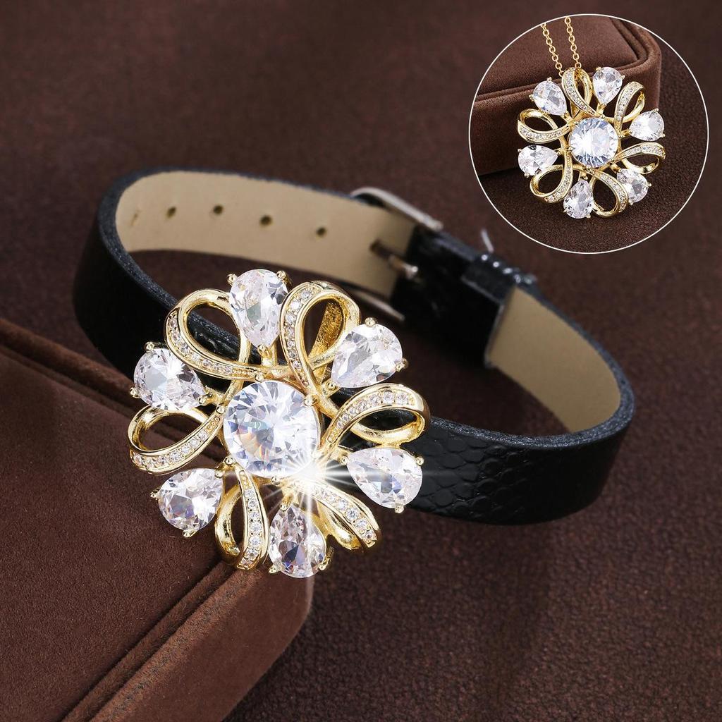 Elegant Multicolor Zirconia Flower & Water Drop Women's Copper Bracelet