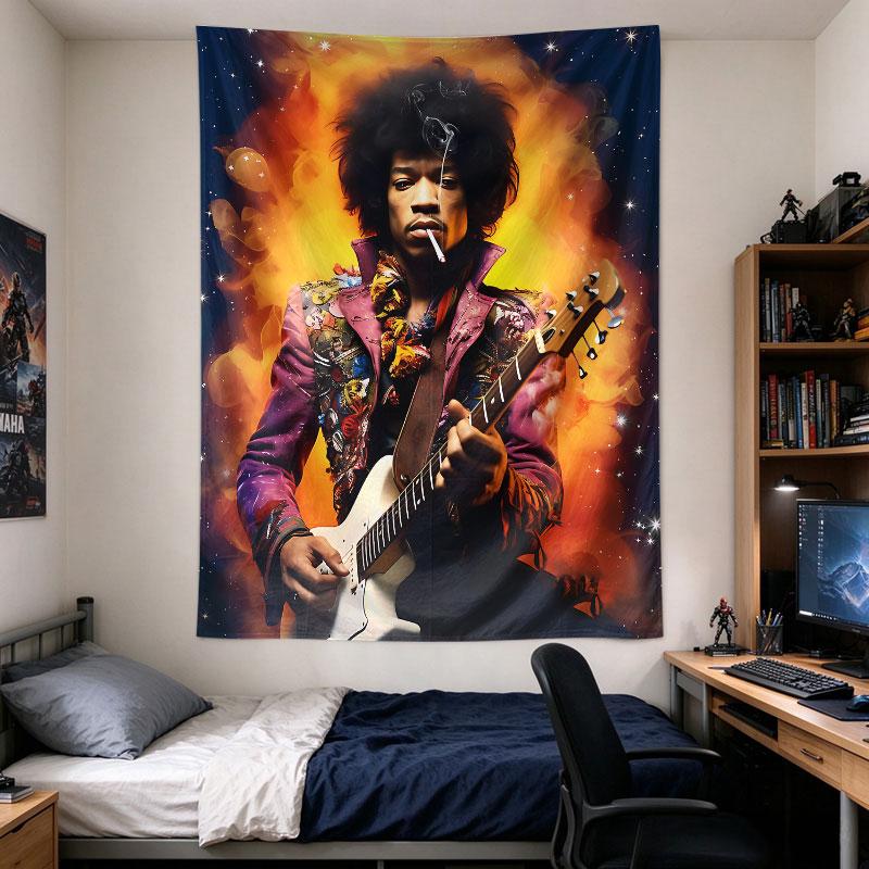 Jimi Hendrix Guitar Fire Stars Pink Jacket Rock Legend Poster Art