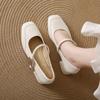 French Mary Jane Women'S Shoes Soft Leather Coarse Heel Late Evening Wind Small Leather Shoes Versatile High Heels Medium Heel Single Shoes