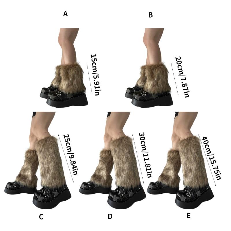Womens Furry Party Costume Sexy Y2K Faux Furs Fuzzy Long Boots Shoes Cuffs Cover Leg Warmers/Boot Sleeves/Boot Covers