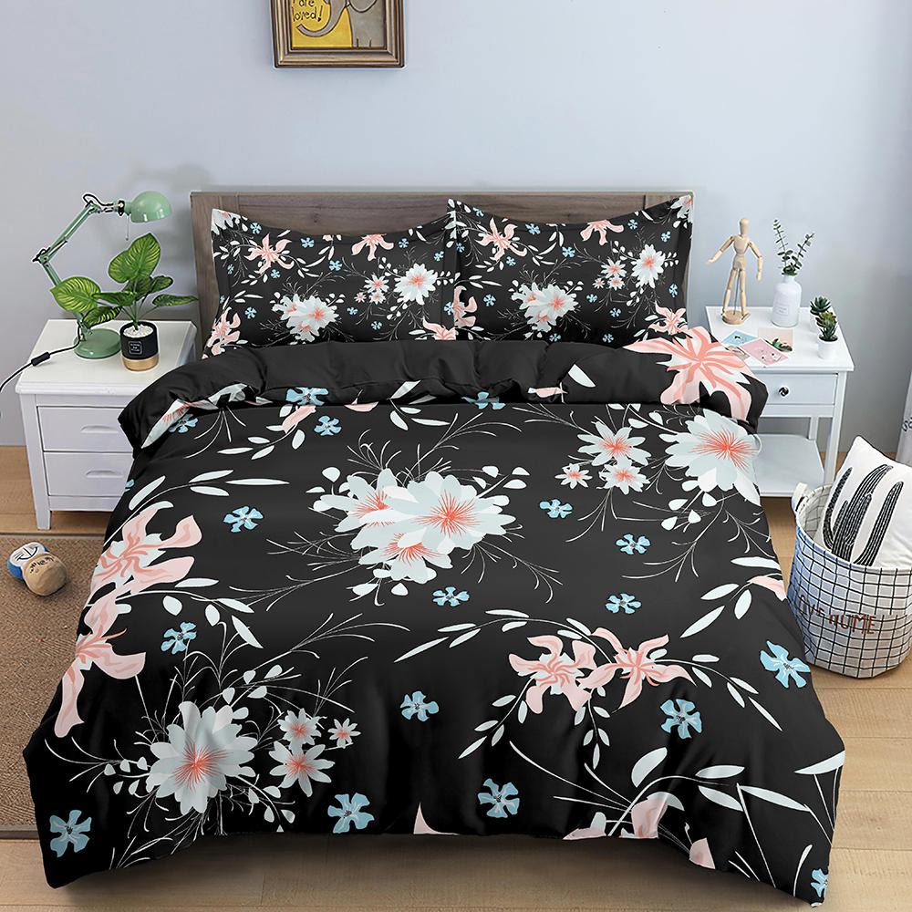 Тропические цветы King Queen Комплект постельного белья Красочный винтажный цветочный пододеяльник Зеленые листья Покрывало из полиэстера Покрывало