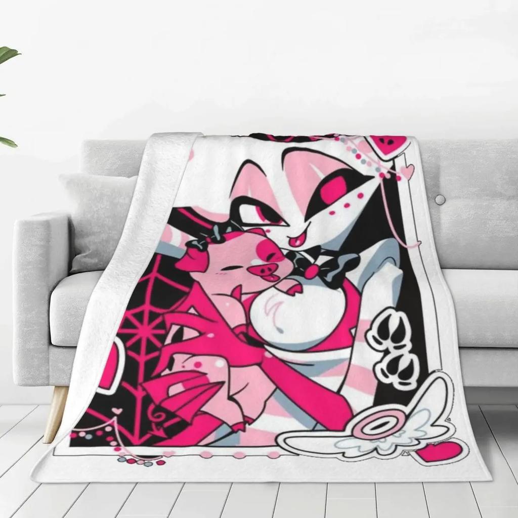 Angel Dust Fat Nugget Selfie Вязаное одеяло Hazbin Hotels Фланелевое одеяло для домашнего дивана Портативное ультрамягкое теплое покрывало