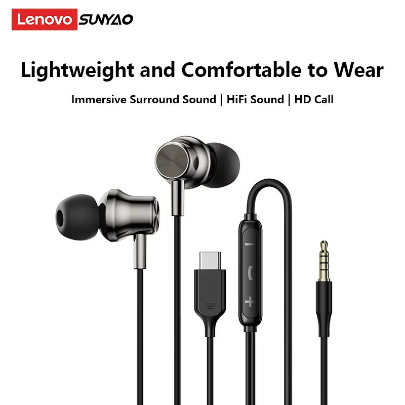 Original Lenovo Y130 3.5mm/Type-C In-Ear Wired Earbuds Surround Sound IPX4 Waterprof Wired Sport Headphone HD Call 0 Latency Game Headset