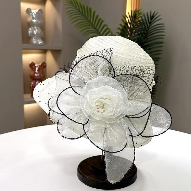 WTEMPO Элегантные сетчатые лоскутные однотонные повседневные универсальные шляпы женские летние большие поля складные солнцезащитные пляжные шляпы