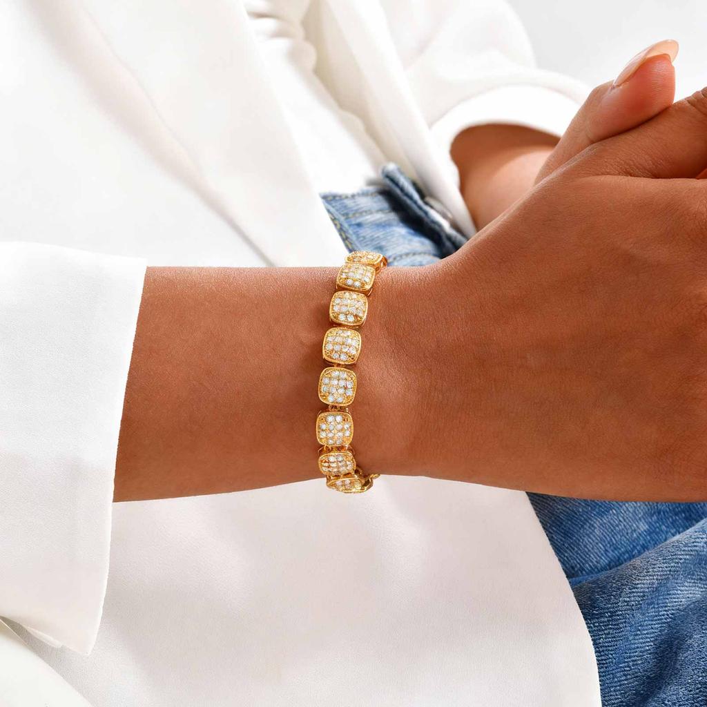 Shiny Cubic Zircon Metal Bracelet, 14K Gold Plated Chunky Link Stackable Bracelet, Fashion Elegant Jewelry For Women Girl Gift