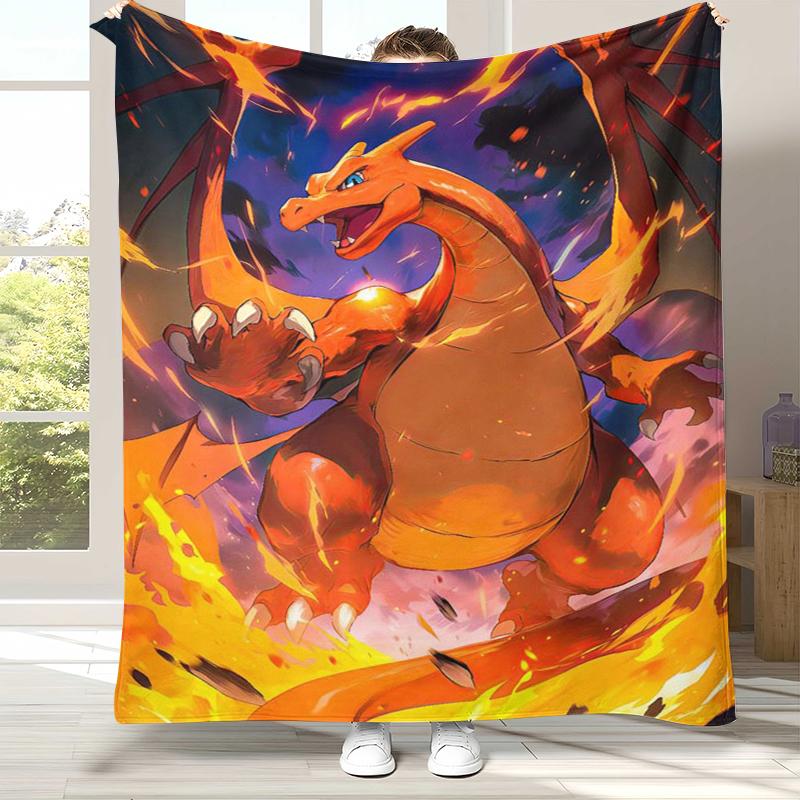 Charizard Charmander Pokemon Flannel Blanket,Ultra Soft Warm Plush Throw for Home Bedroom Bed Sofa Cover Office Camping Picnic