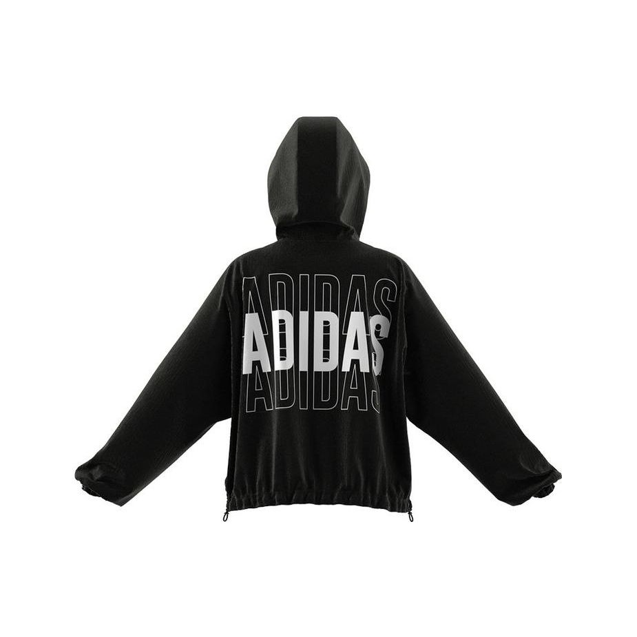 adidas Полосатый логотип с капюшоном тканая куртка женская куртка черная HC9160