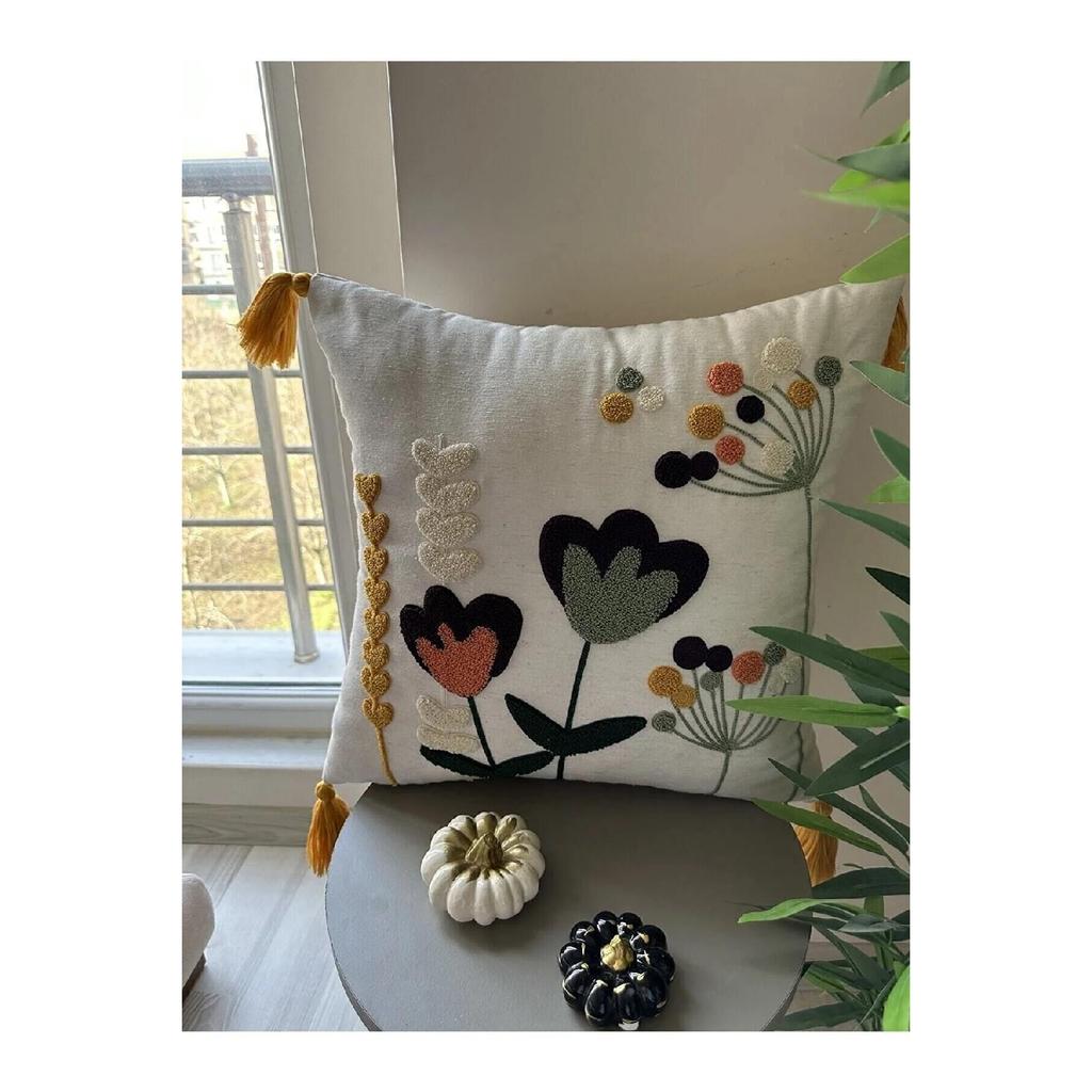 White Fabric Punch Embroidered 2 Throw Pillow Covers (note Linen Fabric)