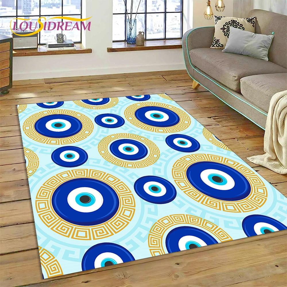 Ковер Коврик Глаз Фатимы Турция Синий Назар Глаз Гора для Декора Гостиной Спальни, Напольный Коврик Нескользящий Декор для Дивана Придверный Коврик