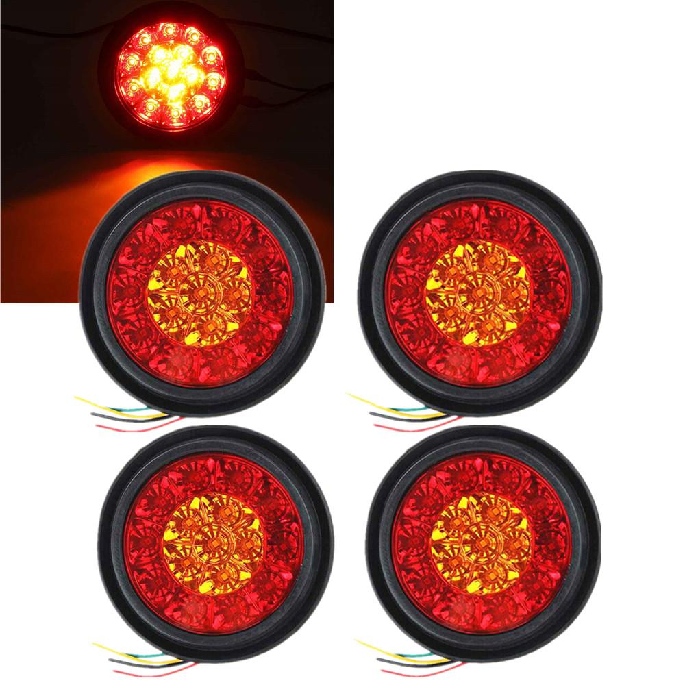 4PCS 4" Round Brake Lights 12V 24V Truck Lights LED Warning Rear Taillight Trailer Side Marker Lamp Car Tail Light Parts