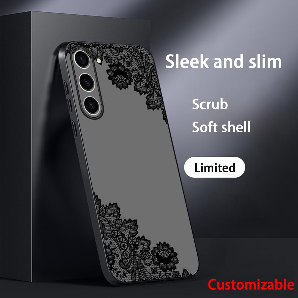 Lace print Black art pattern design Phone Case For Samsung Galaxy S26 S25 S24 S23 S22 S21 Plus Ultra Note20 Soft Black