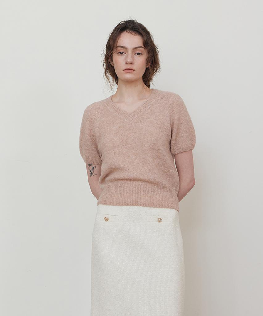 STEP AROUND Alpaca V-Neck Half Knit_Pink