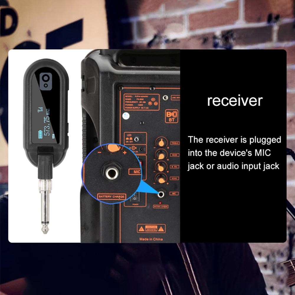Беспроводная гитарная система Перезаряжаемый гитарный передатчик и приемник Набор УВЧ Регулируемая громкость для 6,35 мм и 3,5 мм гитары