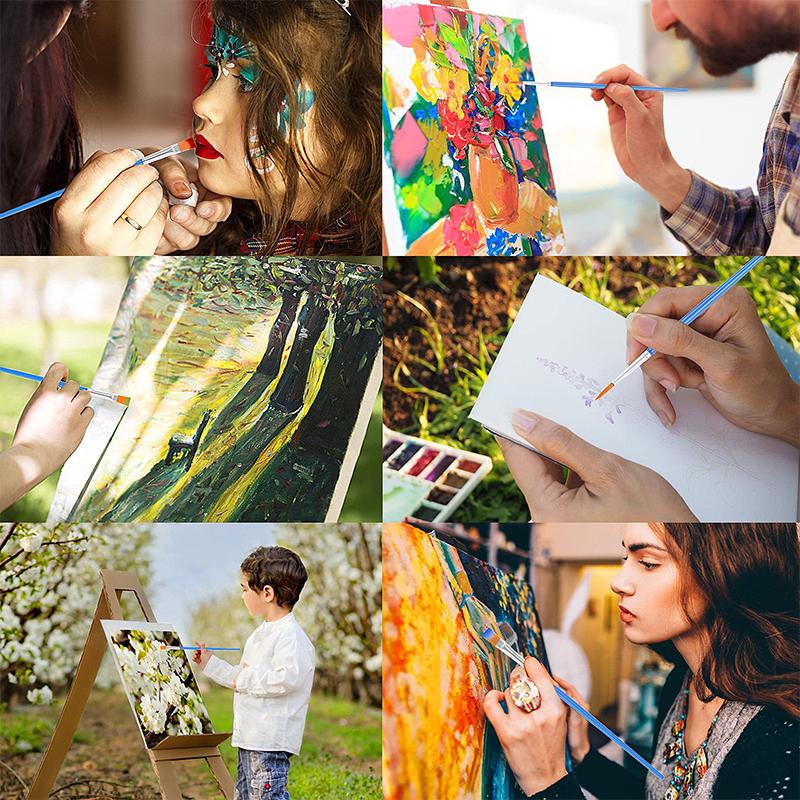 Набор из 20 кистей для рисования для детей, акрил, плоские круглые заостренные кисти для рисования акварелью и маслом