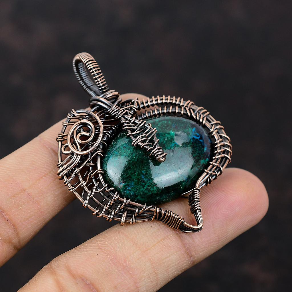 Кулон из хризоколлы Кулон, обернутый медной проволокой Кулон с драгоценным камнем Медные украшения Кулон ручной работы Украшения, обернутые проволокой Для подарка Целебный камень