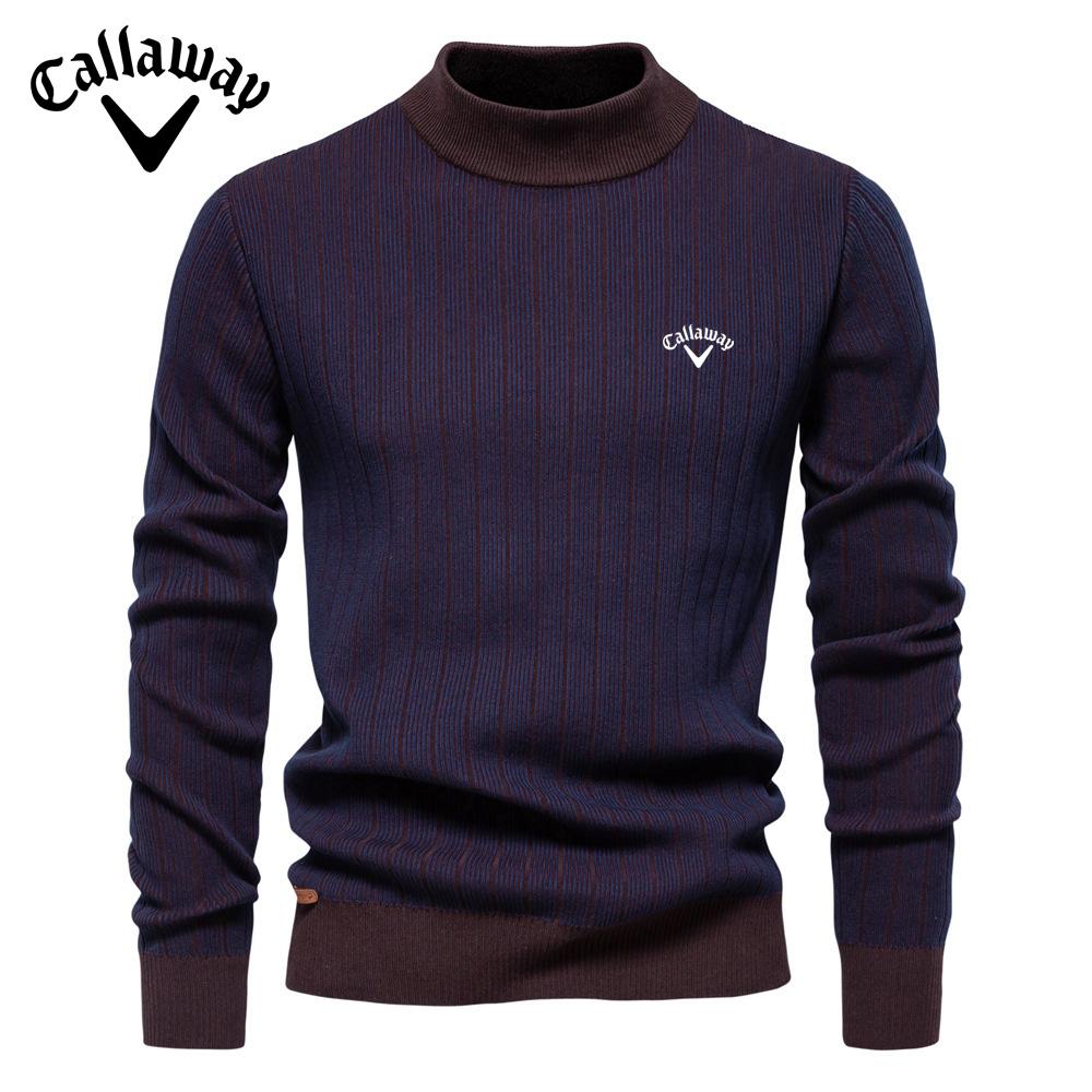 Callaway 2025 Осень и зима вышитый новый полувысокий ворот тонкий полосатый топ, модный качественный мужской свитер-пуловер