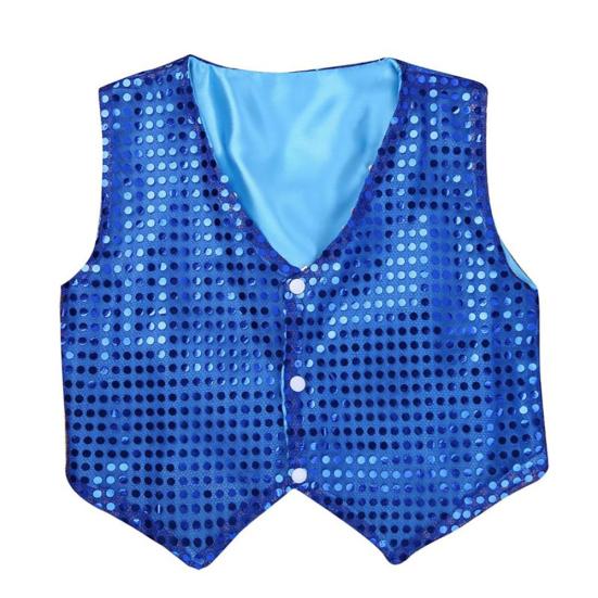Kids Boys Girls Sequins Jazz Dance Show Vest Waistcoat Hip-Hop Costumes