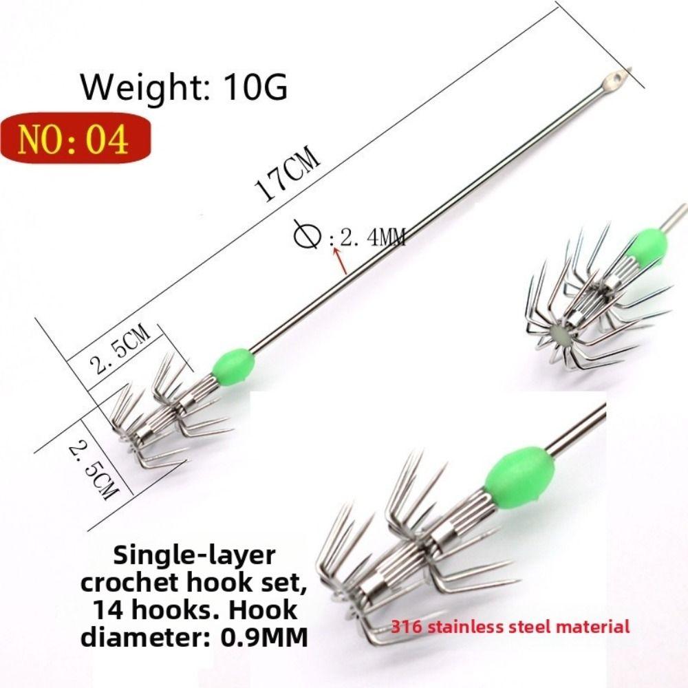 10pcs/ Box Stainless Steel Squid Hooks Blow Tube Design Umbrella Hooks Saltwater Fishing
